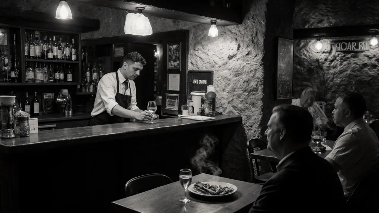 Cozy Bar du Port with locals enjoying rosé and grilled sardines in old town Monaco.