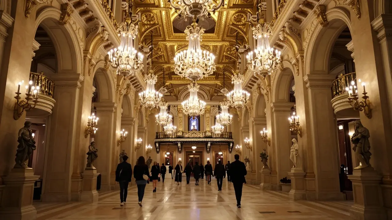 Monte Carlo Casino grand hall with gold leaf ceilings and marble floors.